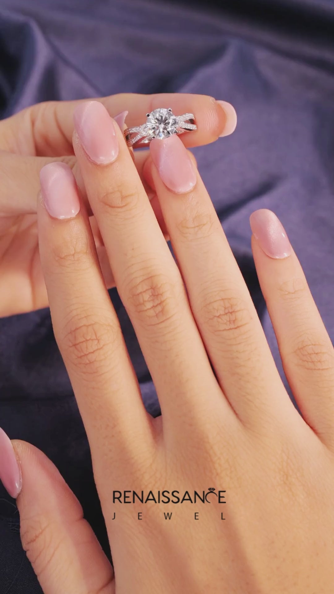 Silver Three-Stone Round Cut Diamond Twist Band with Prong Setting 6