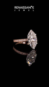 Rose gold Marquise Cut Diamond Milgrain Pavé Engagement Ring with Four-Prong Setting
