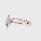Rose gold Marquise Solitaire Diamond Ring with Bamboo Band and Four-Prong Setting