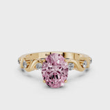 Yellow gold Fancy Pink Oval  Solitaire Twisted Band with Prong Setting