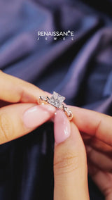 Rose gold Princess Cut Diamond Solitaire Ring with Twisted Band and Pavé Accents