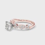 Rose gold Heart Cut Solitaire Diamond Twisted Band with Pave Setting