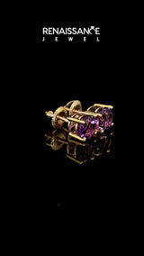 Yellow gold Round Cut Amethyst Stud Earrings