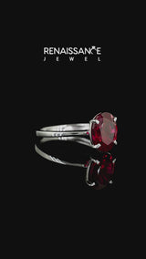 Silver Oval Cut Ruby Solitaire Engagement Ring with Classic Band and Four-Prong Setting