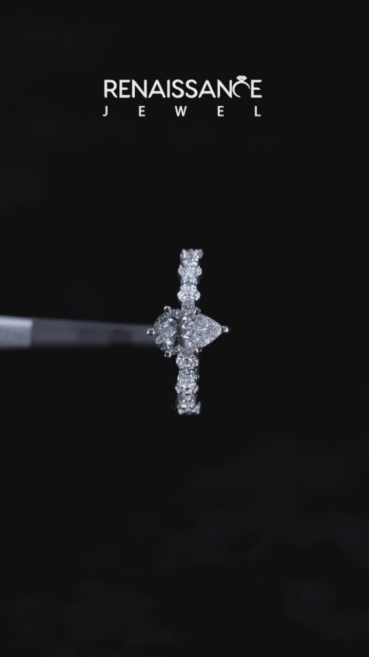 Platinum Pear Solitaire with Side Stones, Pave Band, Four-Prong Setting 6