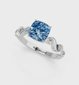 Platinum Fancy Blue Cushion  Solitaire Twisted Band with Prong Setting