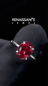 Silver Oval Cut Ruby Solitaire Engagement Ring with Classic Band and Four-Prong Setting
