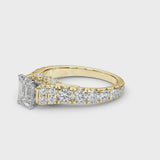 Yellow gold Radiant Cut Diamond Classic Solitaire Ring with Pavé Band and Four-Prong Setting