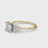 Yellow gold Princess Diamond Floral Side Stone Solitaire with Marquise Accents and Four-Prong Setting