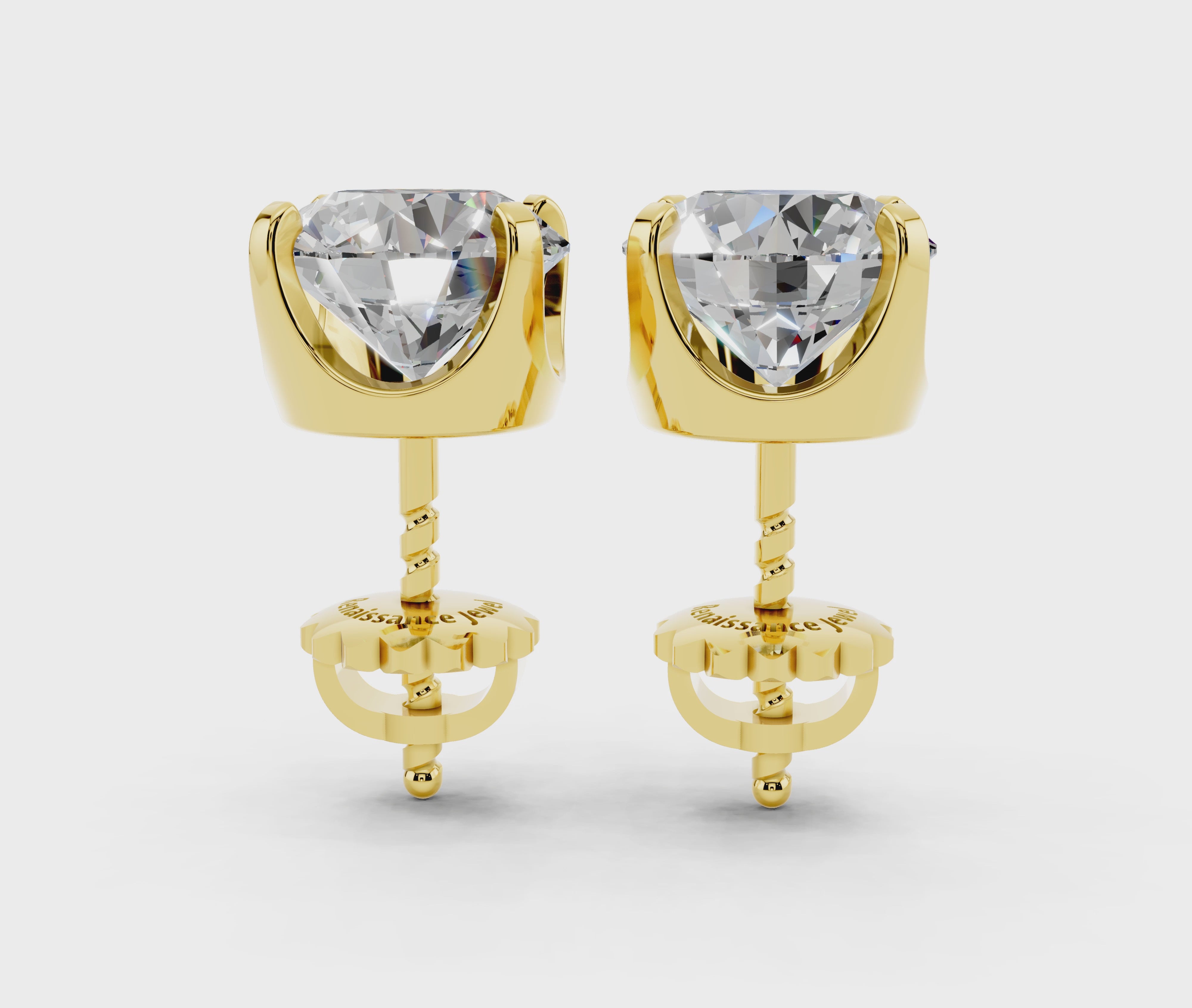 Yellow gold Round Brilliant Diamond Stud Earrings 5