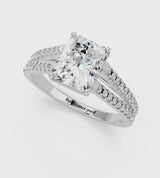 White gold Radiant Cut Diamond Solitaire Engagement Ring with Split Shank Pavé Band