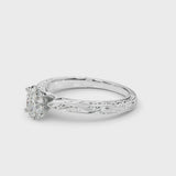 Platinum Oval Solitaire Milgrain Engraved Band with Four-Prong Setting