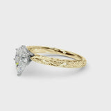 Yellow gold Pear Solitaire Milgrain Engraved Band with Four-Prong Setting