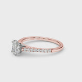 Rose gold Oval Cut Solitaire Diamond Ring with Pave Band and Four-Prong Setting