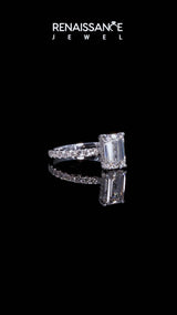 White gold Asscher Cut Diamond Pave Band Solitaire Ring with Round  and Prong Setting