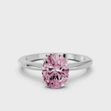 White gold Fancy Pink Oval Cut Diamond Solitaire Ring with Six-Prong Setting and Classic Band