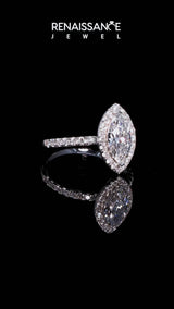 Platinum Heart Cut Halo Diamond Pave Band with Prong Setting
