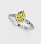 White gold Fancy Yellow Pear Cut Diamond Solitaire Pavé Band with Four-Prong Setting