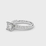 Platinum Princess Cut Diamond Pavé Band Solitaire Ring with Prong Setting