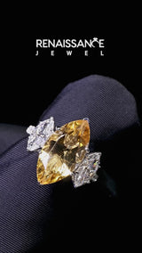 Silver Three-Stone Marquise Cut Citrine Ring with Round  Pavé Band and Prong Setting