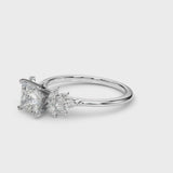 White gold Princess Diamond Floral Side Stone Solitaire with Marquise Accents and Four-Prong Setting