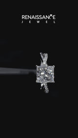Silver Princess Cut Diamond Twist Band Solitaire with Prong Setting