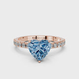 Rose gold Fancy Blue Heart Cut Diamond Solitaire Pavé Band with Four-Prong Setting