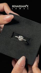 Platinum Cushion Solitaire Diamond Engagement Ring with Pave Band and Six-Prong Setting
