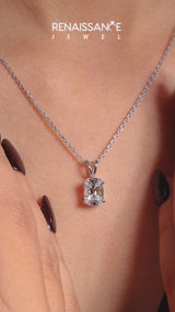 White gold Old Mine Cushion Diamond Solitaire Pendant with Four Prong Setting