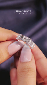 14K White Gold Channel Set Round and Baguette Diamond Anniversary Band with Prong Setting