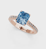 Rose gold Fancy Blue Radiant  Cut Solitaire Diamond Engagement Ring with Pave Band and Four-Prong Setting