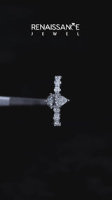Silver Pear Cut Diamond Side Stone Solitaire Ring with Round  and Four-Prong Setting