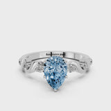 Platinum Fancy Blue Pear  Solitaire Twisted Band with Prong Setting