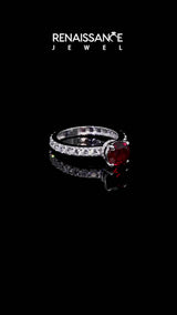 White gold Round Cut Ruby Solitaire Engagement Ring with Pavé Band and Four-Prong Setting