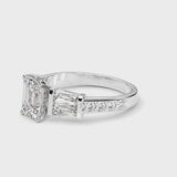 14K White Gold 2.53 Carat D VVS2 Emerald Solitaire Baguette Side Stone Channel Set Engagement Ring