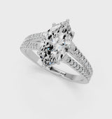 White gold Marquise Cut Diamond Solitaire Engagement Ring with Split Shank Pavé Band