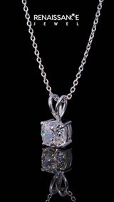 Silver Cushion Solitaire Diamond Prong Pendant