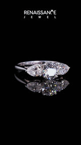 White gold Three-Stone Pear Cut Brilliant Diamond Solitaire Ring with Tapered Band and Four-Prong Setting
