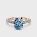 Rose gold Fancy Blue Oval Cut Diamond Solitaire Pavé Band with Four-Prong Setting