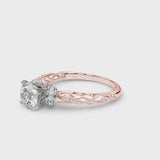 Rose gold Round Cut Diamond Solitaire Ring with Filigree Band and Four-Prong Setting