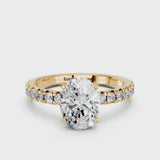 Yellow gold Oval Solitaire Pave Diamond Engagement Ring with Four-Prong Setting