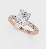 Rose gold Radiant Cut Diamond Solitaire Pavé Band with Four-Prong Setting