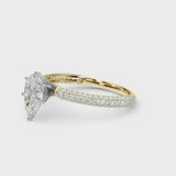 Yellow gold Pear Diamond Solitaire Ring with Prong Setting and Pavé Band
