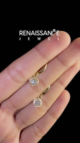 Yellow gold Round Cut Milgrain Bezel Set Leverback Earrings