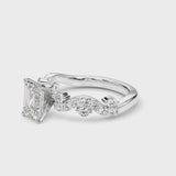 White gold Radiant Cut Solitaire Diamond Twisted Band with Pave Setting