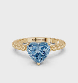 Yellow gold Fancy Blue Heart Cut Diamond Solitaire Ring with Beaded Band and Prong Setting