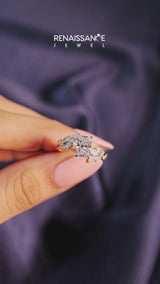 Yellow gold Radiant Solitaire Marquise Twist Band with Six-Prong Setting