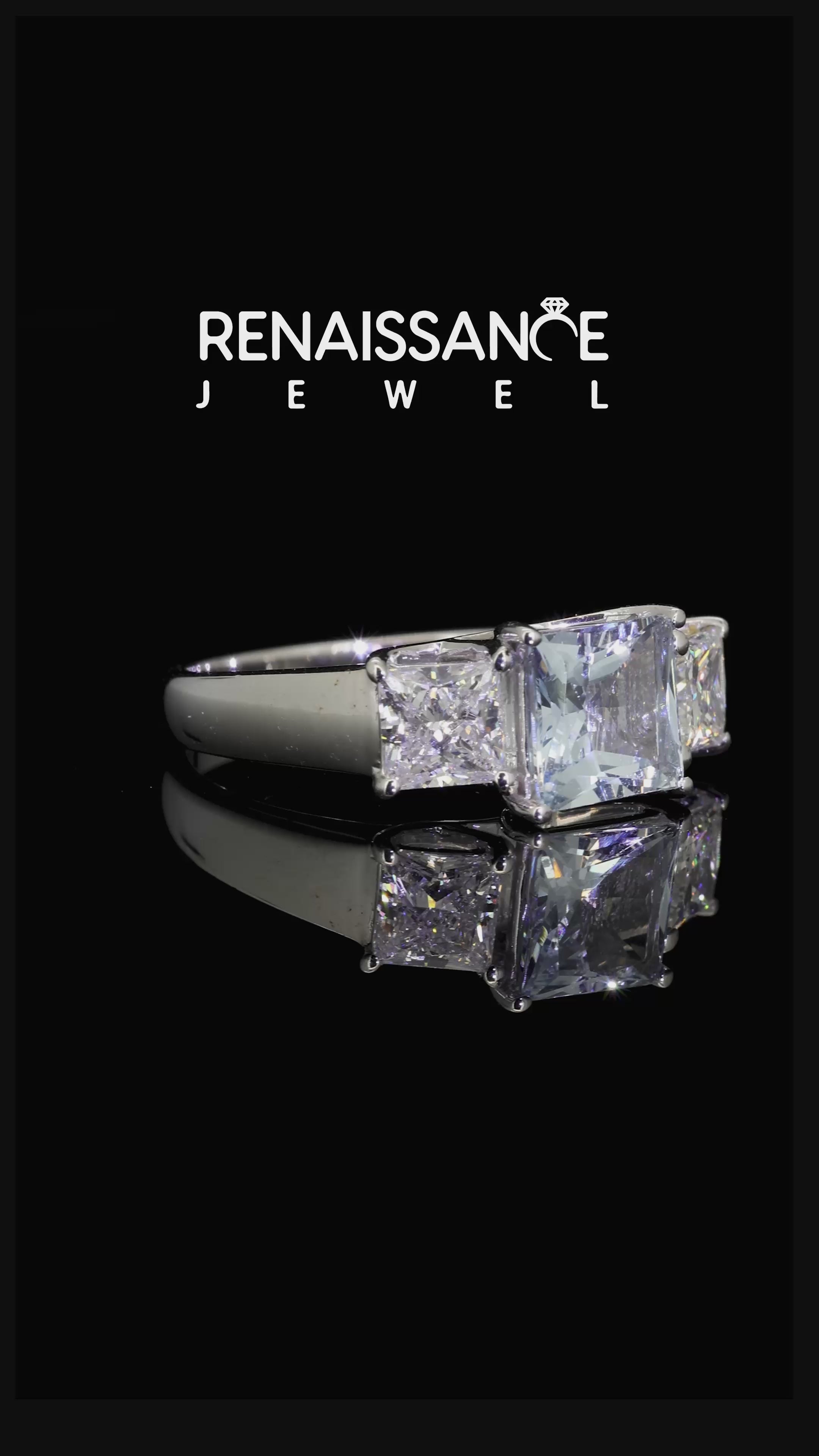 Silver Princess Cut Aquamarine Three-Stone Ring with Four-Prong Setting and Classic Band_12
