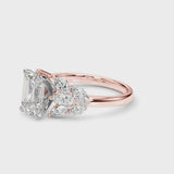 Rose gold Emerald Diamond Cluster Leaf Design Ring with Prong Setting