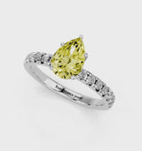 Platinum Fancy Yellow Pear  Solitaire Pave Diamond Engagement Ring with Four-Prong Setting